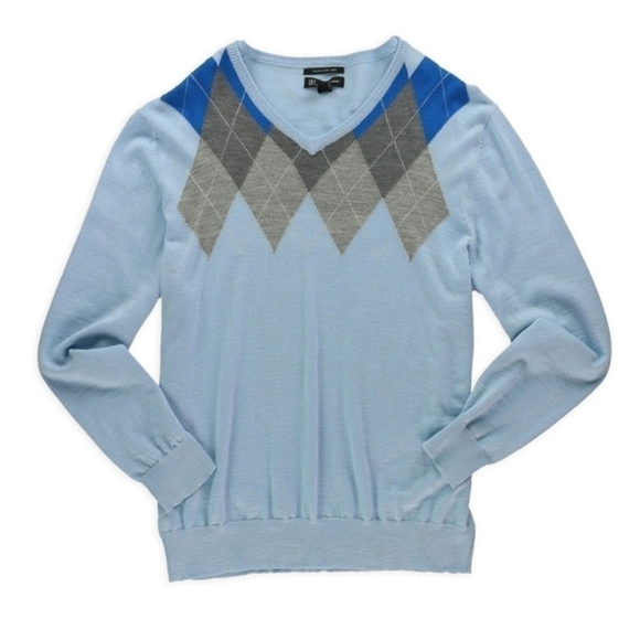 INC International Concepts  Blend V Neck Argyle Diamond Light Blue Sweater XXL - Picture 1 of 6